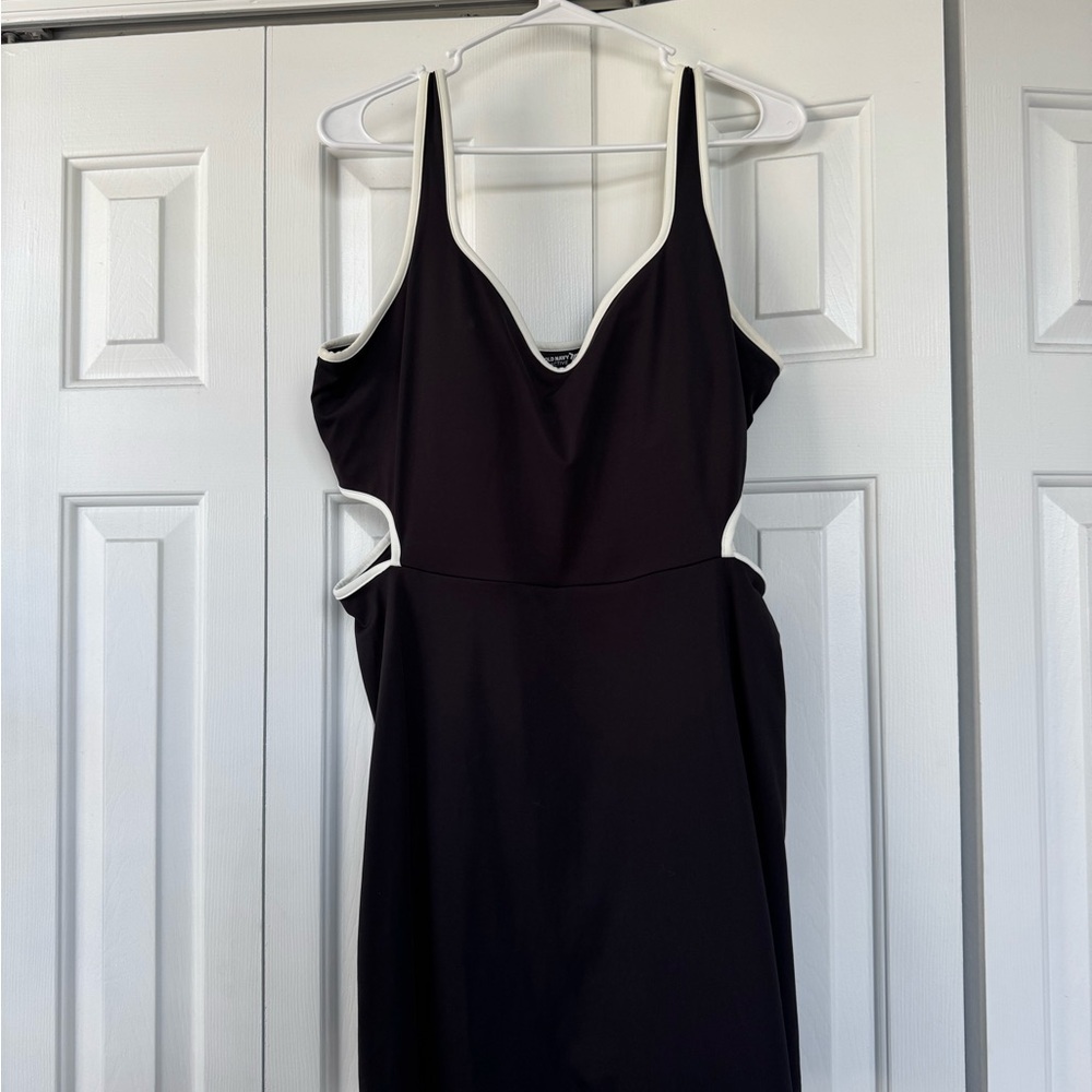 Elegant Black Dress with White Trim